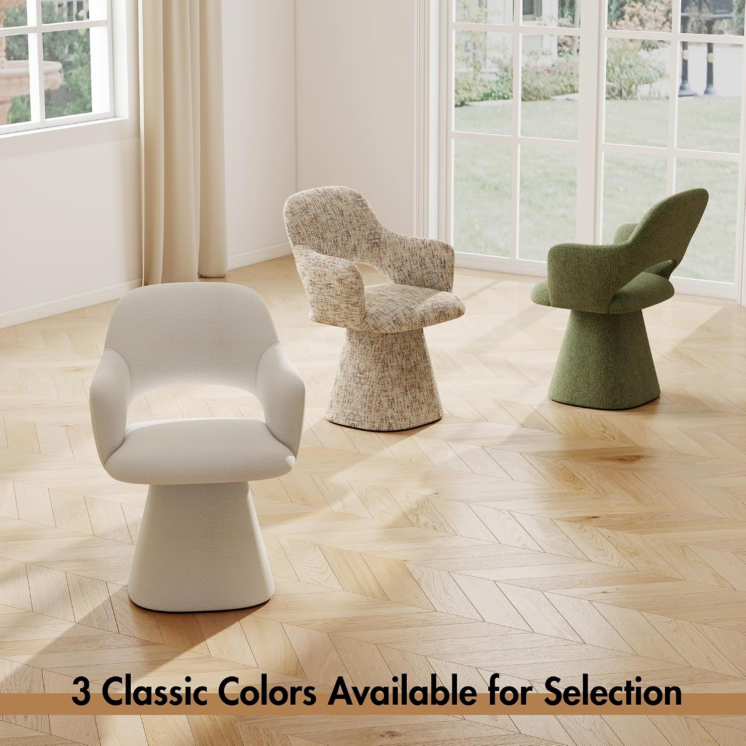 Hyfirm 360° Swivel Dining Chair with Arms Set of 2, Chenille Upholstered Barrel Accent Kitchen Chairs with Hollow High Back, Deskchair for Dining Room Bedroom Vanity, Moss Green