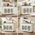 Joaxswe Farmhouse Sideboard Buffet Cabinet with Storage,48" Large Credenza with 3 Glass Doors & 3 Drawers,Adjustable Shelves Console Table,Wood Kitchen Coffee Bar for Dining Room,Living Room,White