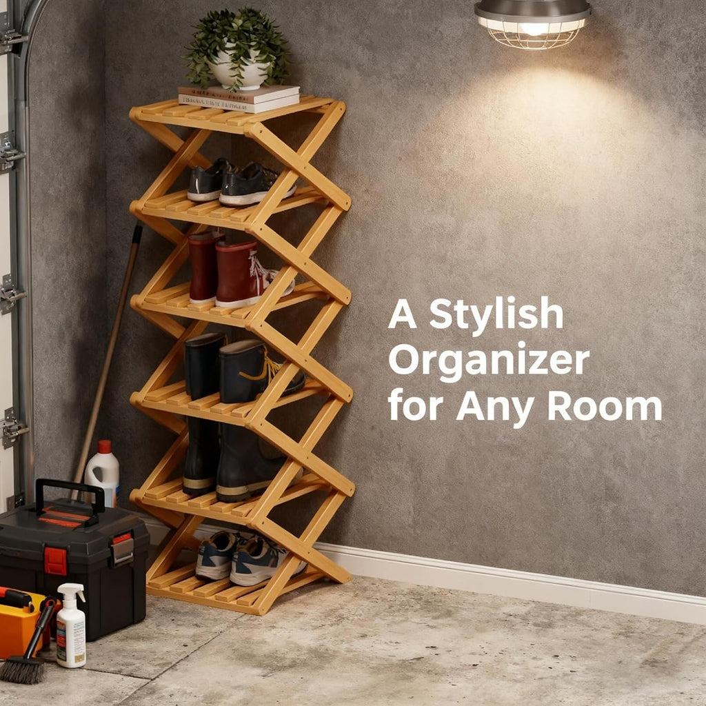 9-Tier Pre-Assembled Bamboo Storage Rack — A Space-Saving Shoe Organizer Perfect for Entryways, Closets, and Dorm Rooms.