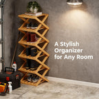 9-Tier Pre-Assembled Bamboo Storage Rack — A Space-Saving Shoe Organizer Perfect for Entryways, Closets, and Dorm Rooms.