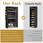 RevoHome Shoe Rack with Cover, 10 Tier Shoe Organizer for Closet, Holds 50 Pairs, Vertical Space Saving Shoe Storage Shelf with 8 Side Pockets & Chalkboard Labels for Entryway, Bedroom, Dorm