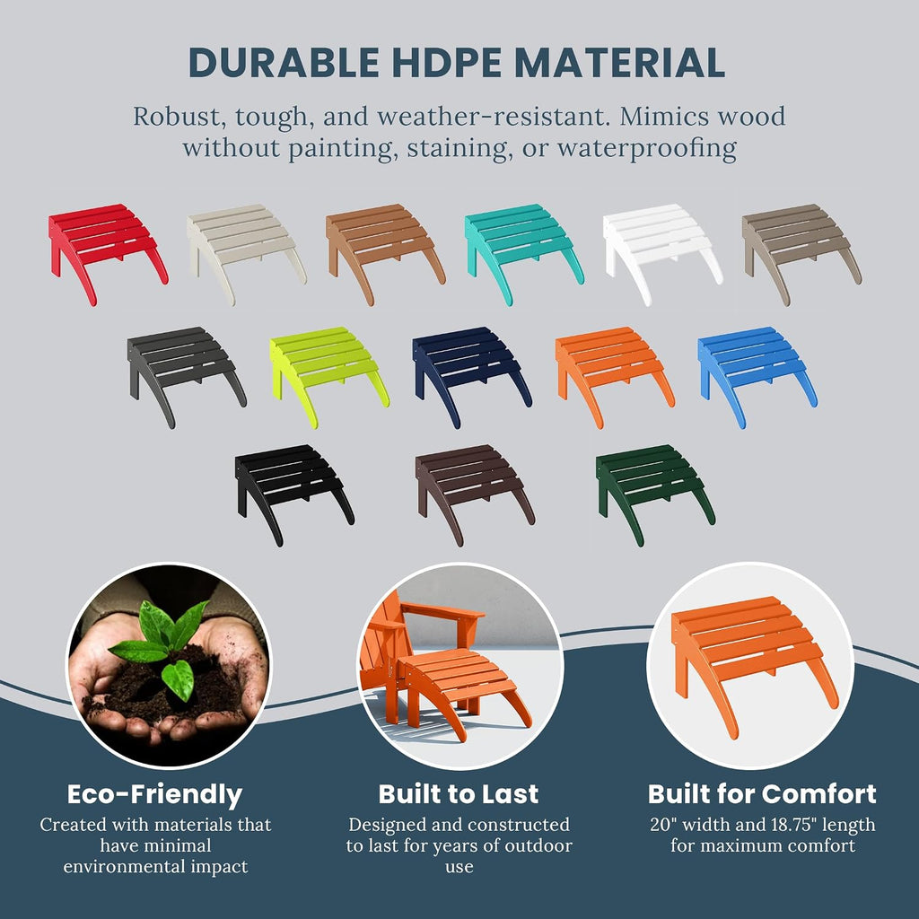 WO Home Furniture Adirondack Ottoman Outdoor Patio Footrest 13.5" Inch Folding Footstool for Outdoor Adirondack Chair (Orange)