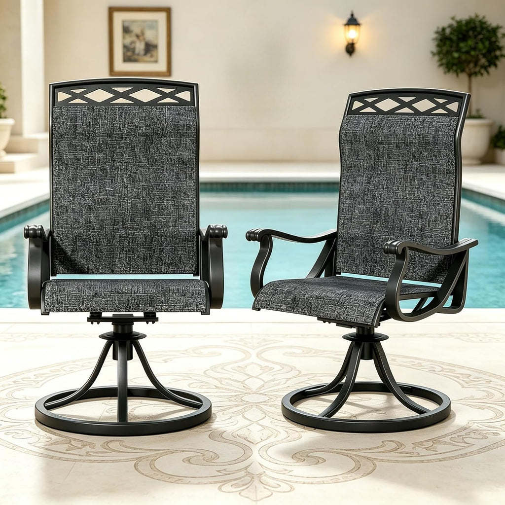 Patio Swivel Chair Set of 2, High Back Textilene Patio Chairs, Swivel Dining Chairs for Outdoor – 360° Swivel Rocker Chair, All-Weather Metal Frame for Porch, Garden, Deck, Poolside (Gray-2, 2PC)