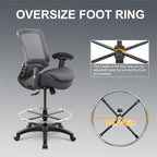 400lbs Office Drafting Chair Wide Dual Seat Cushion for High Standing Desk with Lumbar Support and Enlarged Adjustable Footrest-Black