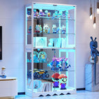 Large Display Cabinet with Glass Doors, 8-Tier RGB Curio Cabinet with Smart Human Induction & Remote Control, 73" Tall Stable Glass Display Case for Collectibles, Figures, Lockable Storage, White