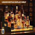 Liquor Bottle Display Shelf, LED Wine Bottle Display Rack with Remote Control, 3-Tier Bar Shelf Stand, Whiskey Spirits Wine Holder for Tavern, Liquor Cabinet, Coffee Syrup Rack for Home(Black)