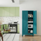 QINPTWUT 61" Metal Storage Cabinet, 4-Tier Kitchen Pantry with 3 Adjustable Shelves, Farmhouse Design Freestanding Cupboard for Kitchen, Bathroom, Laundry, Garage, Blue