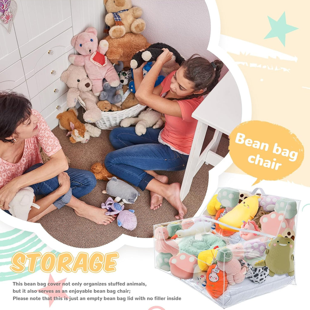 Teenyyou Stuffed Animal Storage Bean Bag Chair Sofa Cover Zipper Large Transparent PVC Stuffed Animal Organizer Bean Bag Seat Only for Organizing Rooms Plush Toys When Filled(38 Inch,Sofa Style)