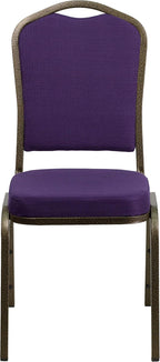 Flash Furniture 4 Pack HERCULES Series Crown Back Stacking Banquet Chair in Purple Fabric - Gold Vein Frame