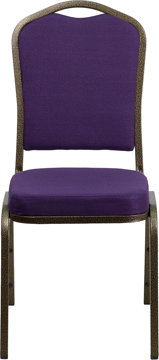 Flash Furniture 4 Pack HERCULES Series Crown Back Stacking Banquet Chair in Purple Fabric - Gold Vein Frame