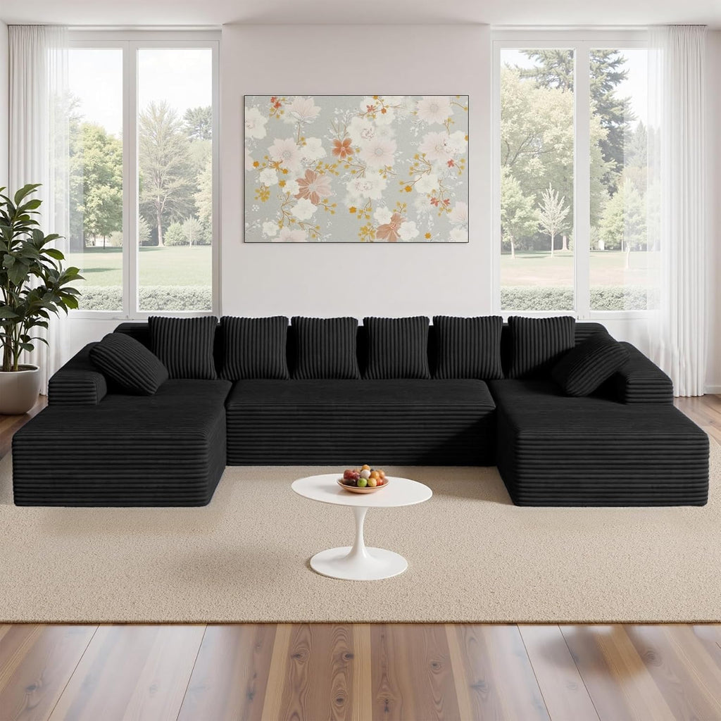 Luxanimarion 131'' Large Sectional Couches with Chaise, U Shaped Cloud Sofa, No Assembly Required Deep Seat Modular Lounge Bed for Living Room 1PCS, Bedroom