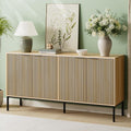 Sideboard Buffet Cabinet with 4 Doors, 63" Kitchen Accent Storage Cabinet with Adjustable Shelves, Square Tubular Steel Legs,Wood Sideboard Credenza for Kitchen Coffee Bar, Natural Wood