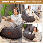 Giant Bean Bag Chair for Adults, Teens and Kids, Cozy Fluffy Corduroy Beanbag Chair with Filler, Large Floor Lounge Sofa for Living Room, Bedroom, Dorm, Gaming and Reading(L-Darkgrey)