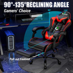 Czlolo Gaming Chair with Footrest Racing Style Lumbar Support Massager Video Game Chair with Metal Legs, High Back Reclining Gamer Chair with Headrest, 360° Swivel Office Computer Desk Chair (Red)