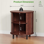 FROMJBEST Round End Table with Storage, Fluted Accent Side Table with Sliding Door, Mid-Century Nightstand for Small Spaces, Living Room, Bedroom (1, Walnut)