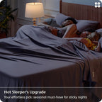 Bedsure Queen Sheet Set, Cooling Sheets for Queen Size Bed Set, Rayon Derived from Bamboo, PureWoven, Breathable & Soft, Deep Pocket Up to 16", Hotel Luxury Silky Bedding for Hot Sleepers, Dark Grey