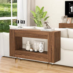 Console Table Entryway Table with Push-Open Doors - Modern Sofa Table with Open Shelf for Foyer, Living Room, Bedroom, Woodgrain Finish, Brown