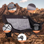 OUTSIDER Double Camping Chair, OversizedCamping Loveseat with Cup Holder, Heavy Duty PortableCamping Couch, Outdoor Double Folding Chair for Patio,Lawn and Garden, Black