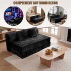 59" Convertible Sofa Bed with High Backrest & Washable Cover, Compression Boneless Couch in a Box, Sectional Loveseat Floor Sleeper Sofa for Bedroom, Living Room, BlackFleece