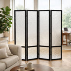 Acrylic Room Divider Panel, 67"x63" Translucent Partition Wall Divider for Room Separation, 4 Panel Freestanding Folding Privacy Screen with Black Wood Frame for Home Office & Loft