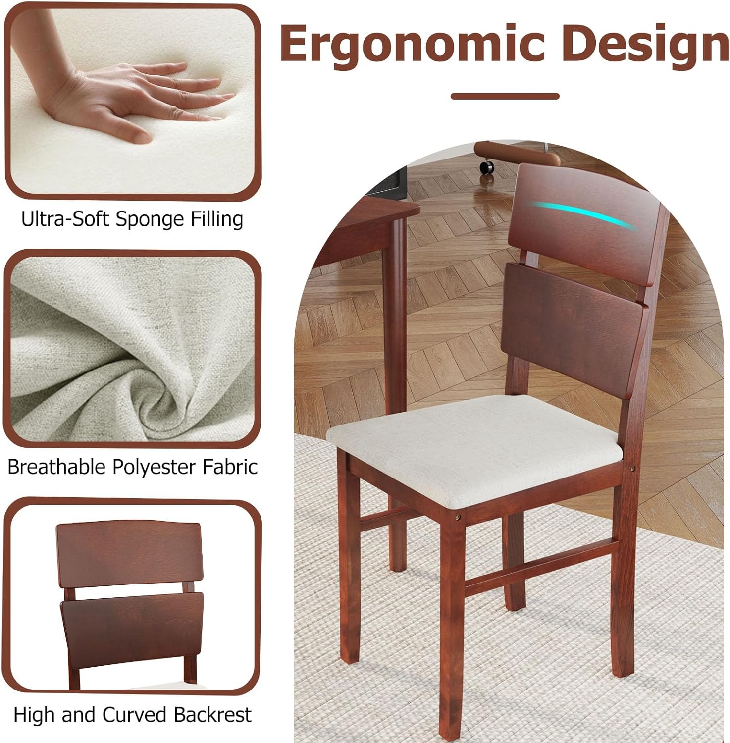 Tangkula Dining Table Set for 4, Dinette Set with Table and 4 Padded Seat, Rubber Wood Legs, Curved Backrest, Mid-Century Modern Kitchen Table and Chairs Set of 4 for Living Room, Dining Room