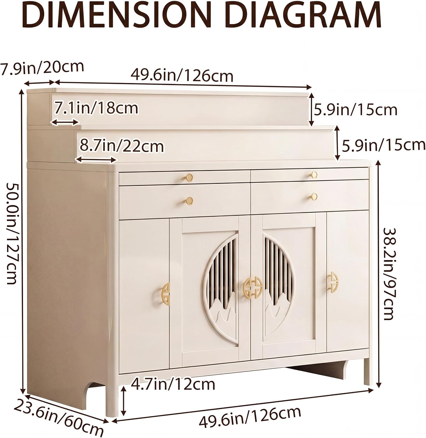 Solid Wood Frame Buddhist Altar Cabinet, Personal Shrine Altar Table with Storage Drawer, Chinese Cabinet Pedestal Offering Table Buddhist Prayer (White, 49.6" L * 23.6" W * 50" H in, Wood)