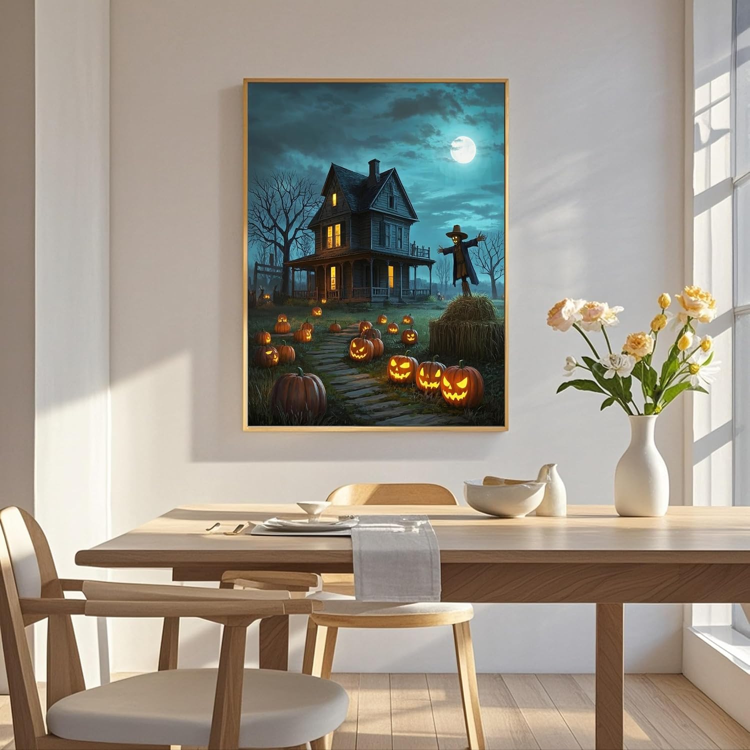 TINDAY Paint by Numbers Kit for Adults Paint by Number for Aults Beginner Pumpkin DIY Canvas Painting by Numbers Haunted House Acrylic Painting Arts Craft for Home Deco 16x20 Inch