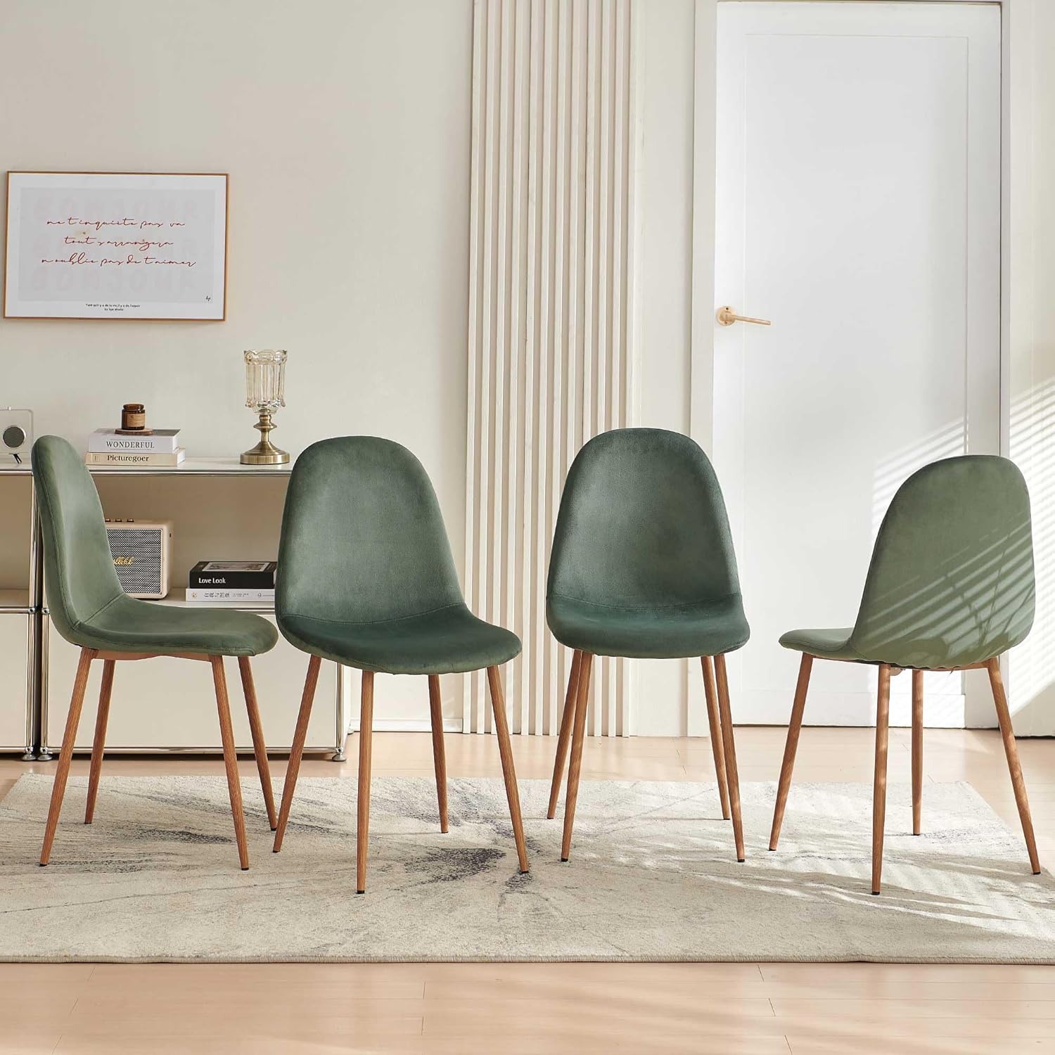 Velvet Dining Chairs Set of 4 - Modern Upholstered Chairs with Metal Legs for Living, Bedroom,Dining Room - Green Dining Chairs Set for 4