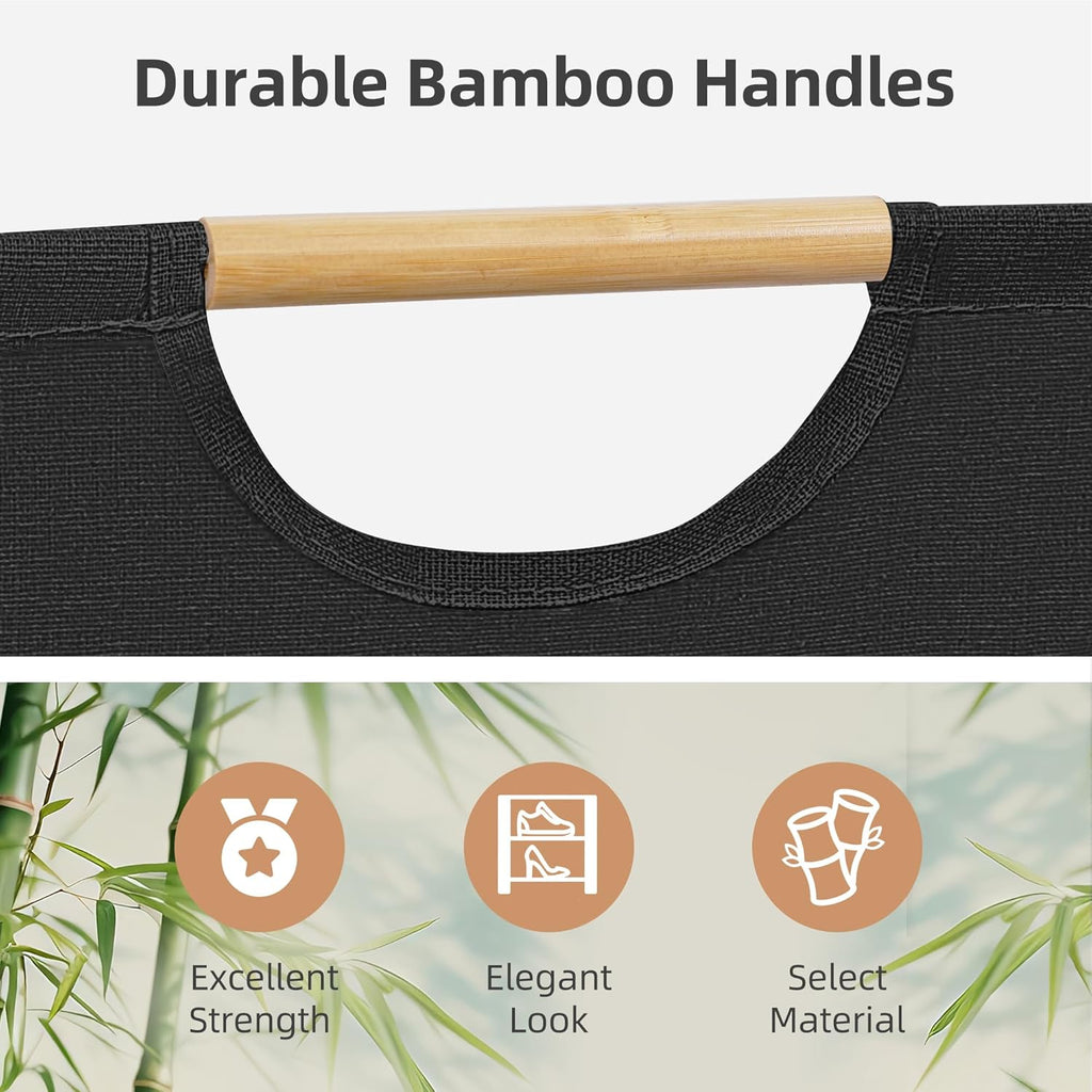 STORAGE MANIAC 2-Pack Large Laundry Hamper, 100L (26.4 Gal) Collapsible Laundry Basket with Bamboo Handles, Freestanding Waterproof Clothes Hamper for Laundry Room, Bedroom, Dorm, Towels, Black