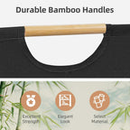 STORAGE MANIAC 2-Pack Large Laundry Hamper, 100L (26.4 Gal) Collapsible Laundry Basket with Bamboo Handles, Freestanding Waterproof Clothes Hamper for Laundry Room, Bedroom, Dorm, Towels, Black