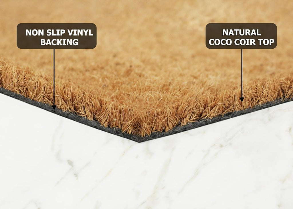 Croft&Cane Welcome Doormat – Non Slip Coco Coir Door Mat - Good Vibes Evil Eye Dirt Trapping Entryway Mat - Low Profile Indoor Outdoor Front Door Mat for Patio, Porch & High Traffic Areas - 17 x 30