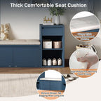 SOFTSEA All-in-One Entryway Storage Bench with Cushion, Compartments, Drawers and Open Shelves, Farmhouse Storage Bench for Hallway, Mudroom, Living Room, Antique Navy