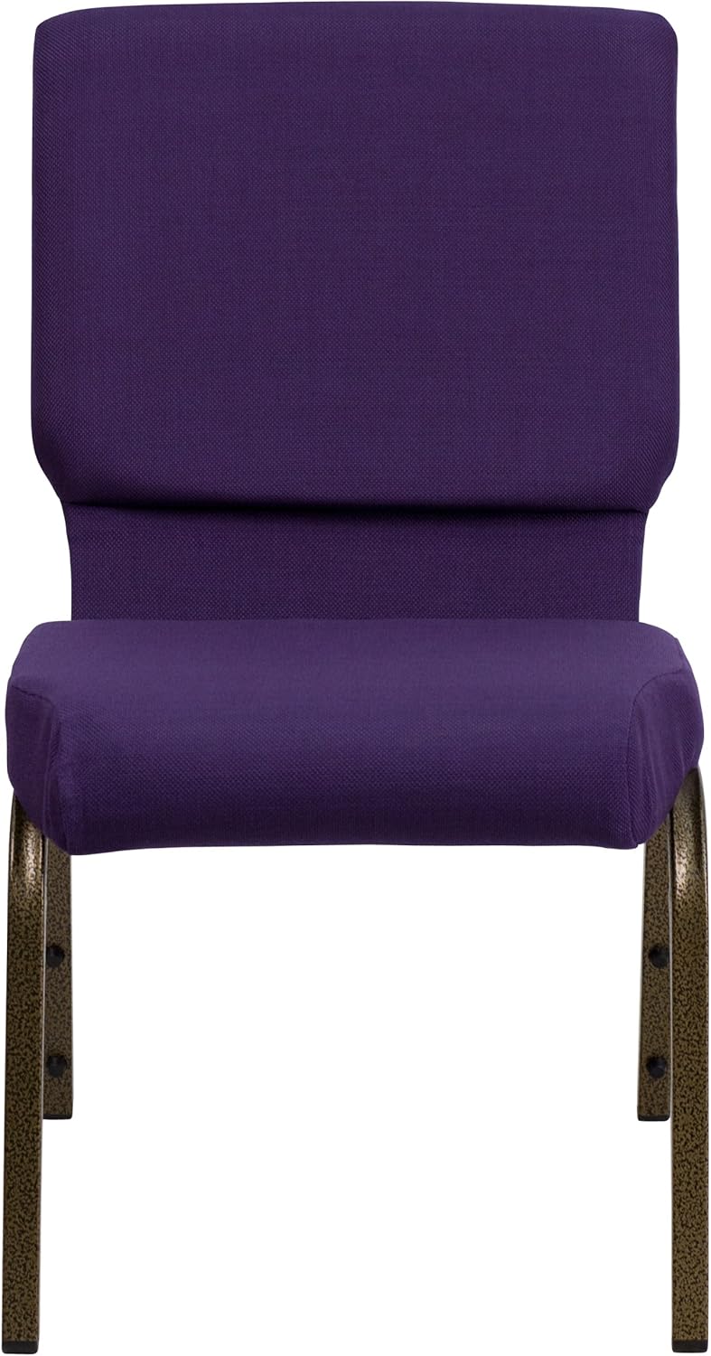 EMMA + OLIVER Stacking Auditorium Chair with 19" Seat - Royal Purple Fabric/Gold Vein Frame