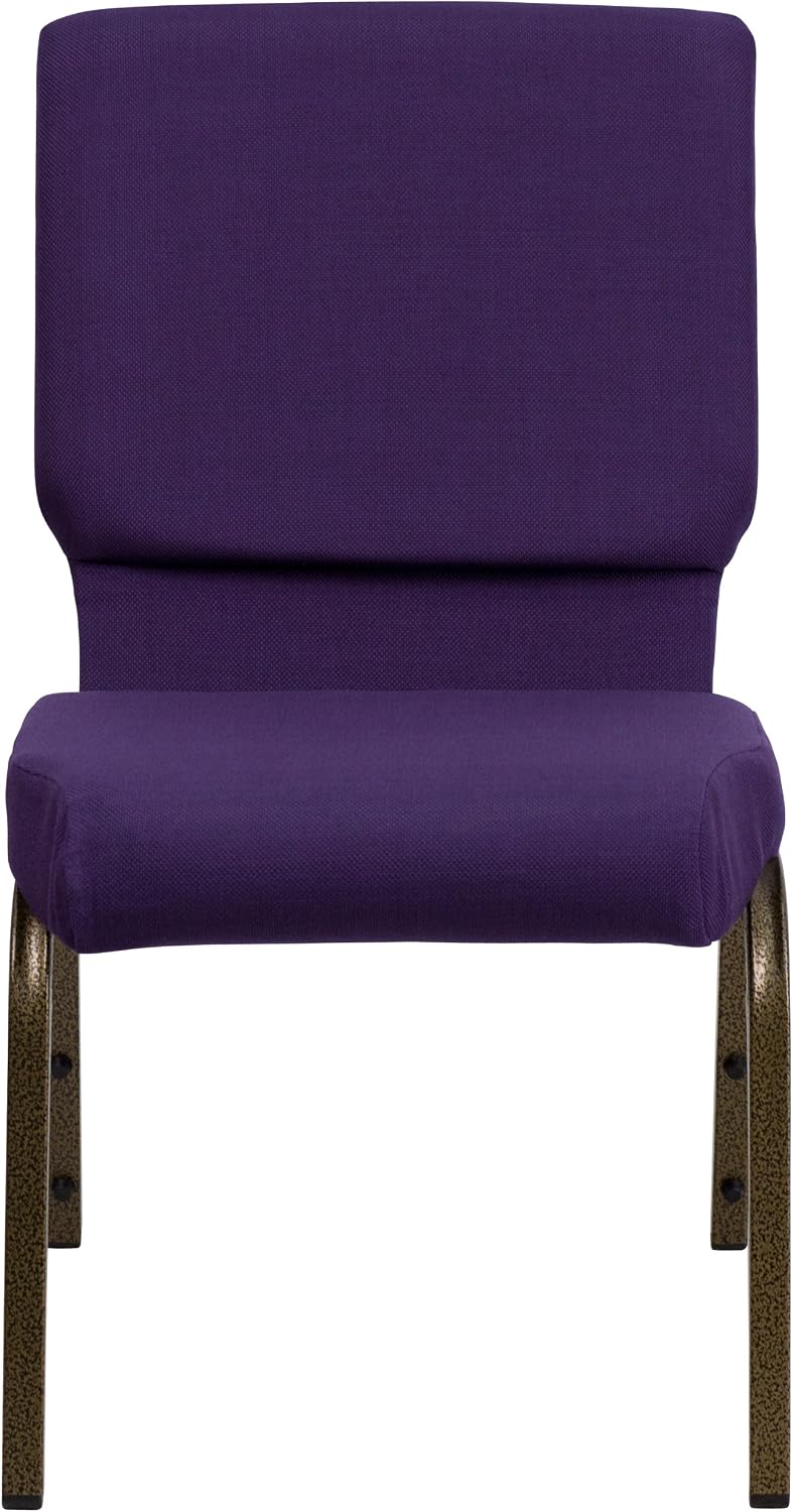 EMMA + OLIVER 18.5" W Stack Church Chair, Royal Purple Fabric/Gold Vein Frame