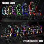 Czlolo Gaming Chair, 2026 Upgraded RGB LED Lights Computer Chair with Footrest, Lumbar Support Massager Gamer Chair, High Back, 90-135° Reclining, Linkage Armrests, Black