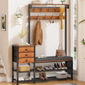 Entryway Hall Tree with Bench, Shoe Storage, Soft Cushion, 3 Fabric Drawers and Storage Bag, 7-in-1 Coat Rack for Hallway, Rustic Brown
