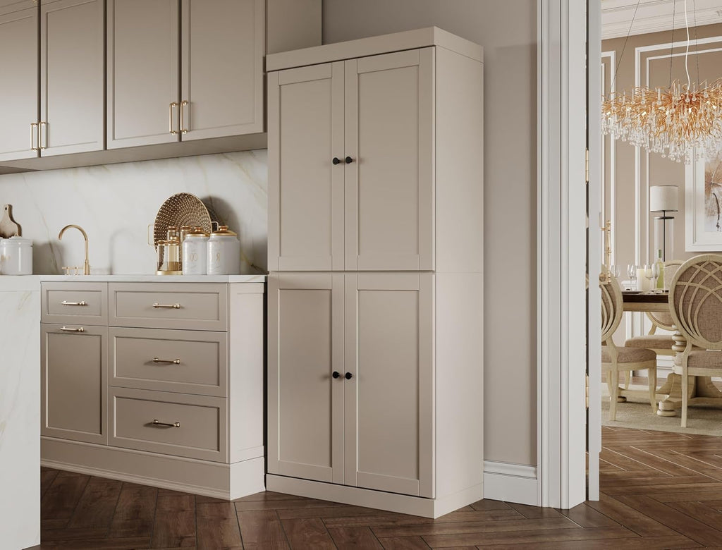 Palace Imports Solid Wood Kitchen Pantry Cabinet - 71.5" Tall x 32" Wide - Wooden Storage Cabinet with 4 Shaker Doors, 2 Drawers & 4 Adjustable Shelves, Beige, 100% Eco-Friendly Wood, Made in Brazil