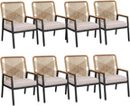 LIFERUN 8-Piece Patio Armchairs Set, Wide Outdoor Rattan Chairs (22in Seat Width) with Ergonomic Curved Backrest, 3.15in Thick Cushions, WPC Armrest, for Balcony, Backyard, Terrace, Beige