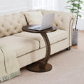 Round C-Shaped Side Table - Small C Shaped End Table for Couch/Sofa, Wood Couch Tables That Slide Under Beside, Space Saving Tables Tray for Living Room, Bedroom, Small Space (Dark Walnut)