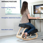 VIVO Wooden Rocking Kneeling Chair, Ergonomic Home Office Stool Posture Seat, Thick Black Cushions, Light Wood Frame, CHAIR-K04R