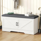 Shoe Bench, 39" Wide Bench with Storage with Padded Seat Cushion, Spacious Shoe Storage Benches with 2 Doors & Adjustable Shelf for Entryway, Bedroom, Living Room, White