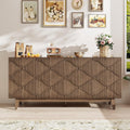Buffet Cabinet with Storage, Distressed Storage Cabinet with 4 Carved Doors and Adjustable Shelf, Wooden Accent Sideboard Buffet Cabinets for Kitchen, Living Room, Entryway, Brown