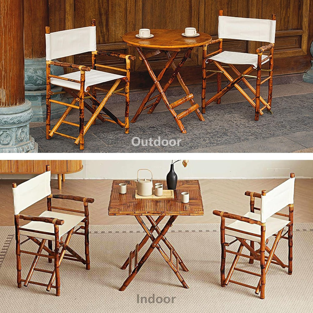 Set of 2 Bamboo Folding Directors Chairs, Detachable Portable Dining Lawn Chairs for Indoor Outdoor, Camping, Picnic, Beach & Sports Events