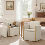 Watson & Whitely Upholstered Dining Chair with Casters, Modern Dining Room Chair with Hidden Seat Storage & Wood Arms, Rolling Dining Chair Chenille Armchair for Kitchen, Living Room, Linen