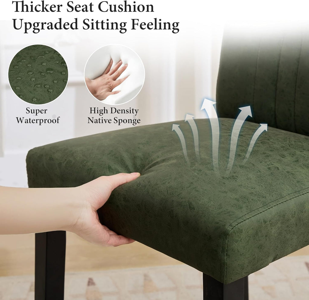 VECELO Upholstered Dining Chairs Set of 6, Modern PU Leather and Solid Wood Legs & High Back for Kitchen/Living Room- Green