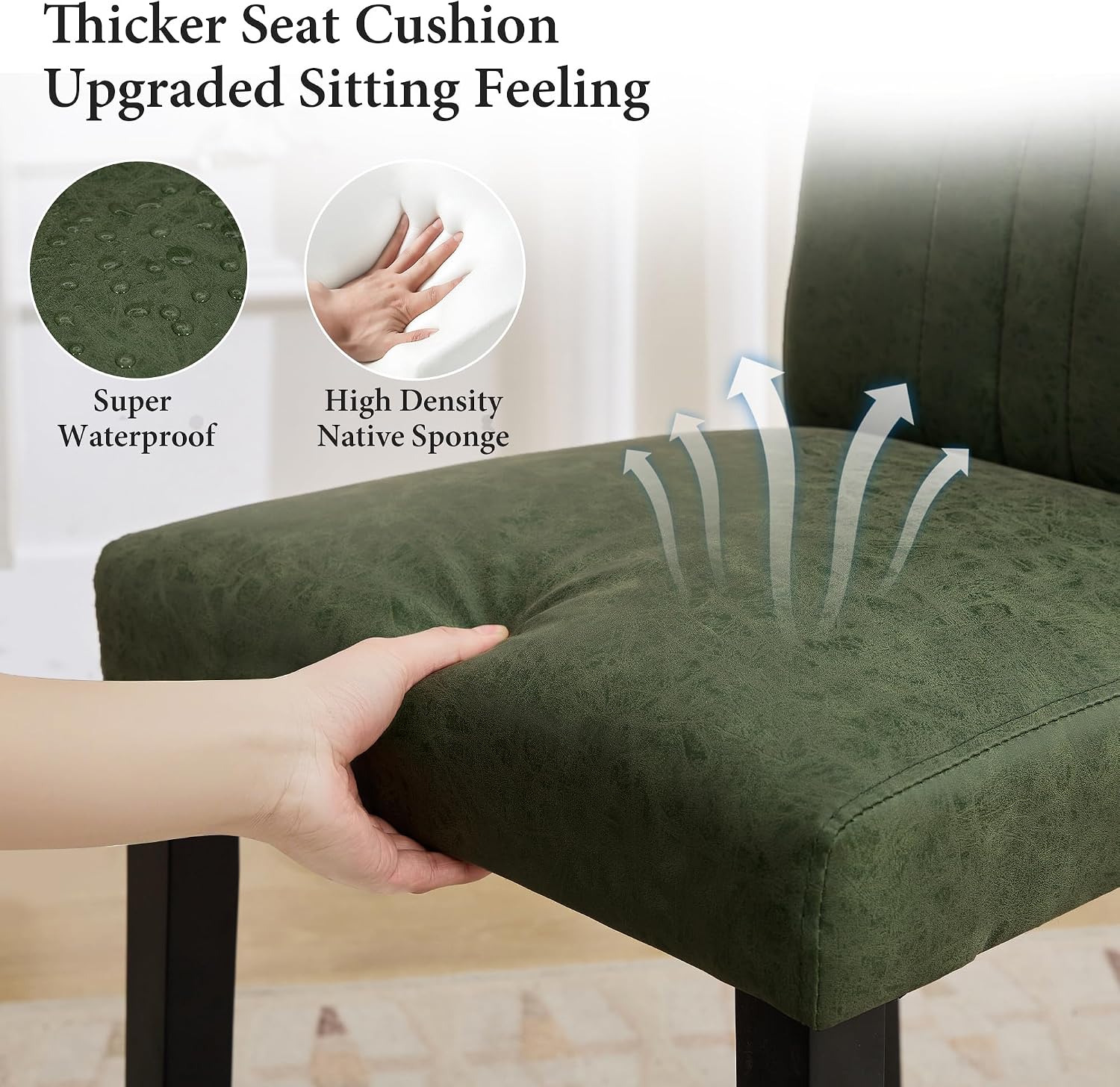 VECELO Upholstered Dining Chairs Set of 6, Modern PU Leather and Solid Wood Legs & High Back for Kitchen/Living Room- Green