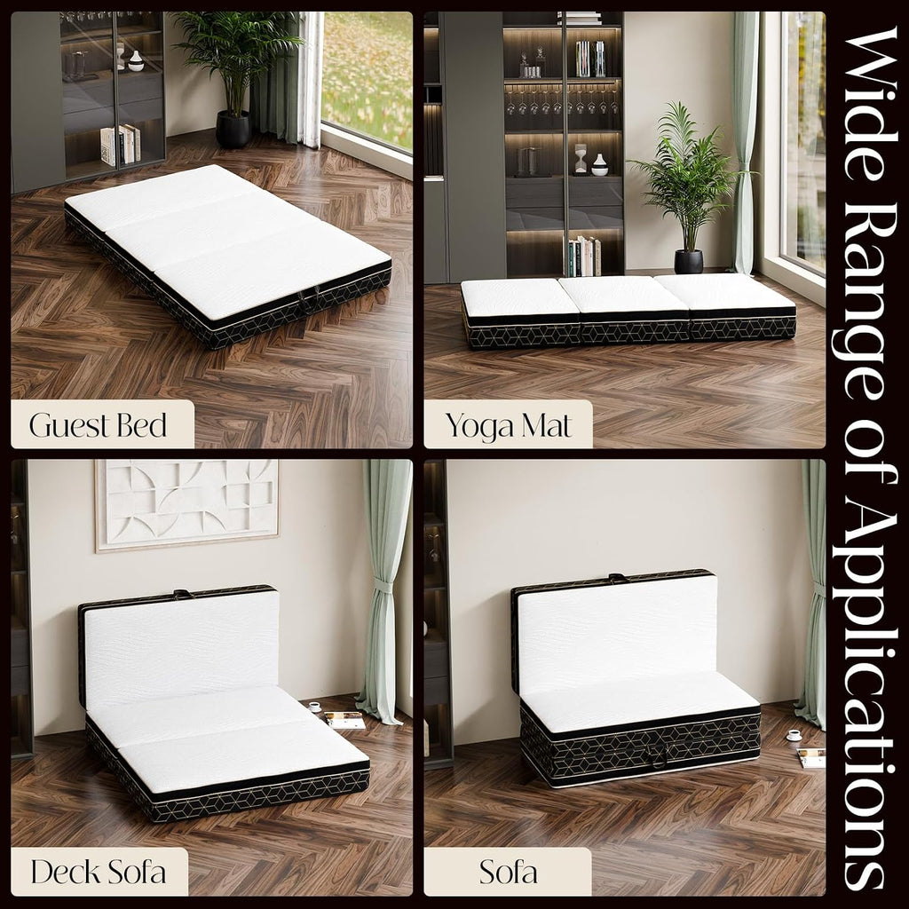 GEMBED Tri-Fold Memory Foam Mattress Queen - 6 Inch Portable Folding Sofa Bed with Handle & Washable Cover, Floor Sofa Bed with Non-Slip Base, Space-Saving for Room, Travel, Guest Bed, RV, 78"x58"x6"