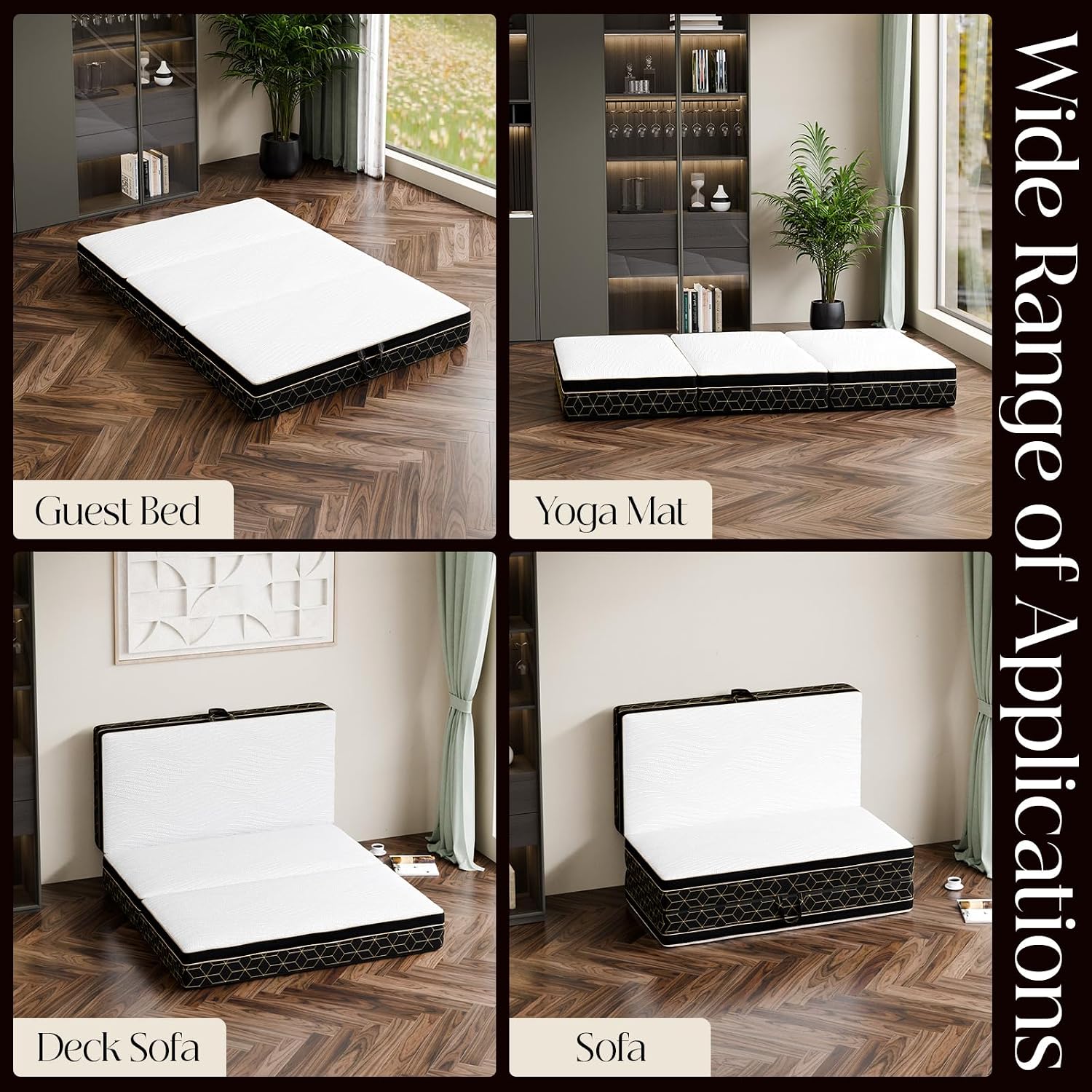 GEMBED Tri-Fold Memory Foam Mattress Queen - 6 Inch Portable Folding Sofa Bed with Handle & Washable Cover, Floor Sofa Bed with Non-Slip Base, Space-Saving for Room, Travel, Guest Bed, RV, 78"x58"x6"