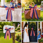 Patriotic Wreath Sash for Front Door, 4.5 x 56 Inch Red White and Blue Stripe Patriotic Wreath Satin Sash for 4th of July Memorial Day Independence Day Porch Decor