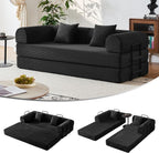 79" 5-in-1 Convertible Sofa Bed No Assembly, Boneless Couch Bed with High Density Foam, Foldable Sleeper Sofa, Corduroy Modular Couch for Apartment, Studio, Dorm Room, Small Space, Black